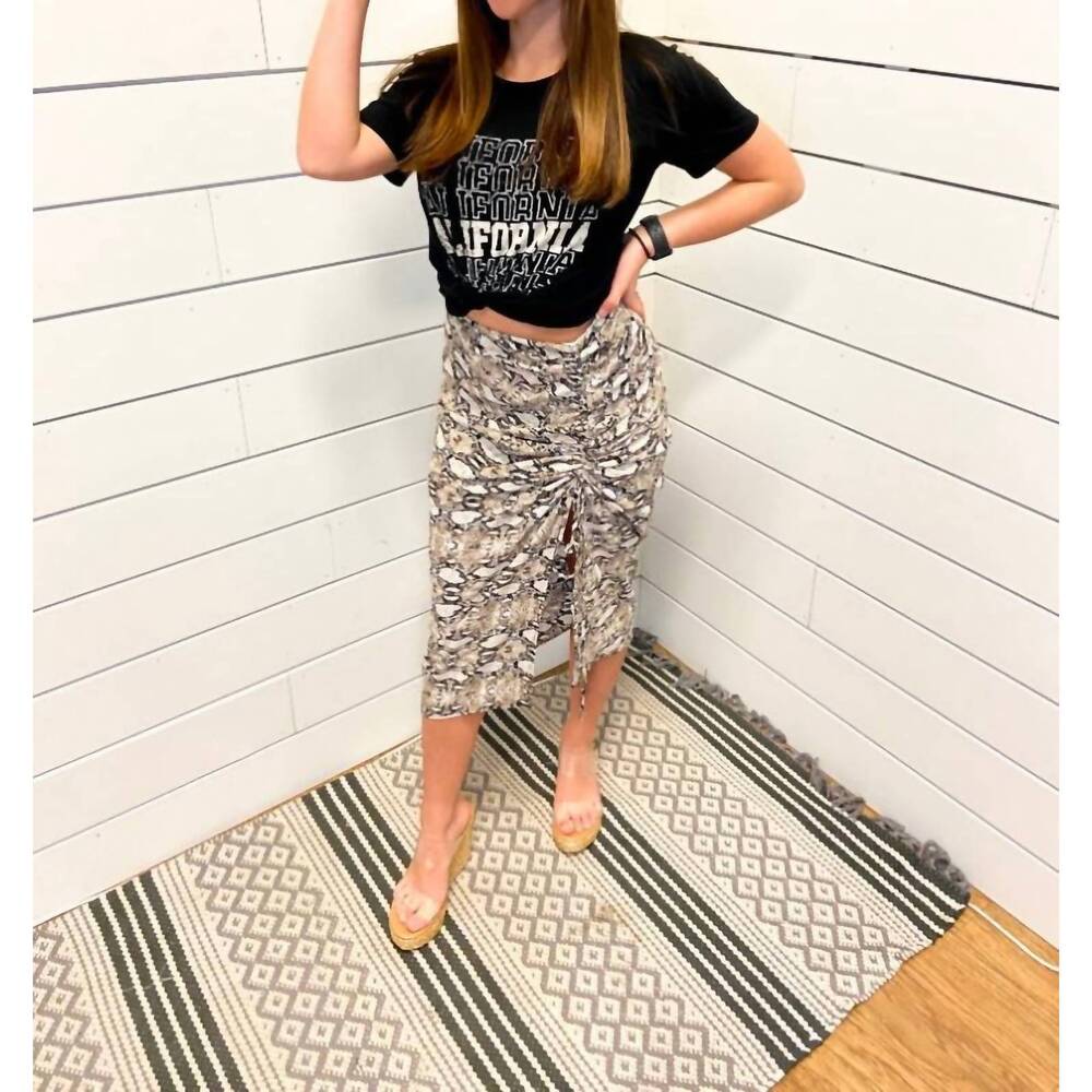 NEW BLU PEPPER snake print with side ruching maxi skirt in beige